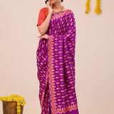 Deep Magenta Flora Banarasi Silk Saree