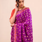 Deep Magenta Flora Banarasi Silk Saree