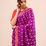Deep Magenta Flora Banarasi Silk Saree