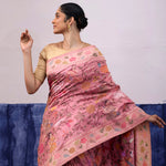 Baby Pink Banarasi Silk Saree With Floral, Fauna & Human Figures