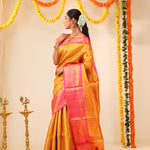 Golden Pink Tissue Kanjivaram Saree With Contrast Border