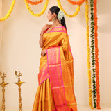 Golden Pink Tissue Kanjivaram Saree With Contrast Border