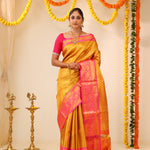 Golden Pink Tissue Kanjivaram Saree With Contrast Border