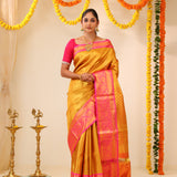 Golden Pink Tissue Kanjivaram Saree With Contrast Border