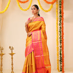 Golden Pink Tissue Kanjivaram Saree With Contrast Border
