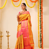 Golden Pink Tissue Kanjivaram Saree With Contrast Border