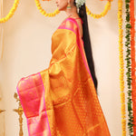 Golden Pink Tissue Kanjivaram Saree With Contrast Border