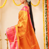 Golden Pink Tissue Kanjivaram Saree With Contrast Border