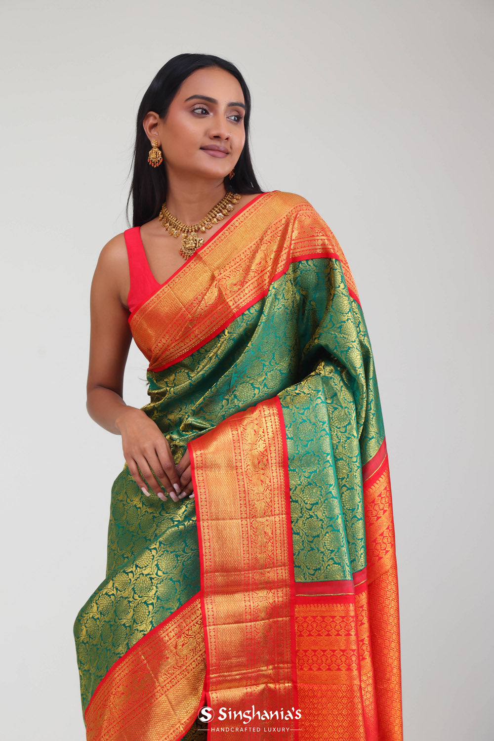 Persian Green Kanjivaram Silk Jaal Saree