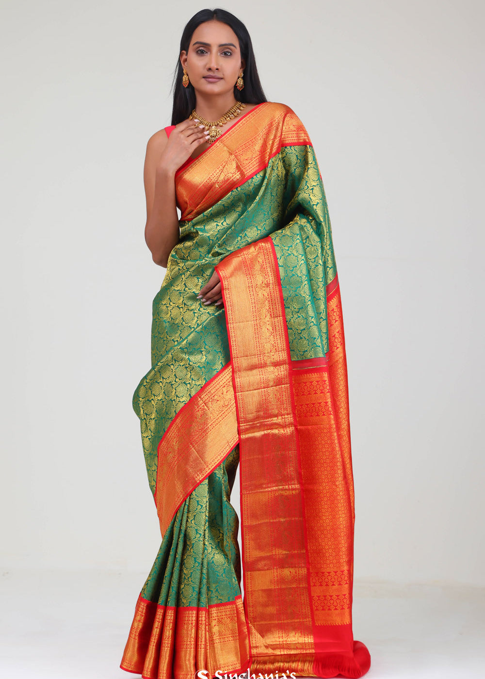 Persian Green Kanjivaram Silk Jaal Saree