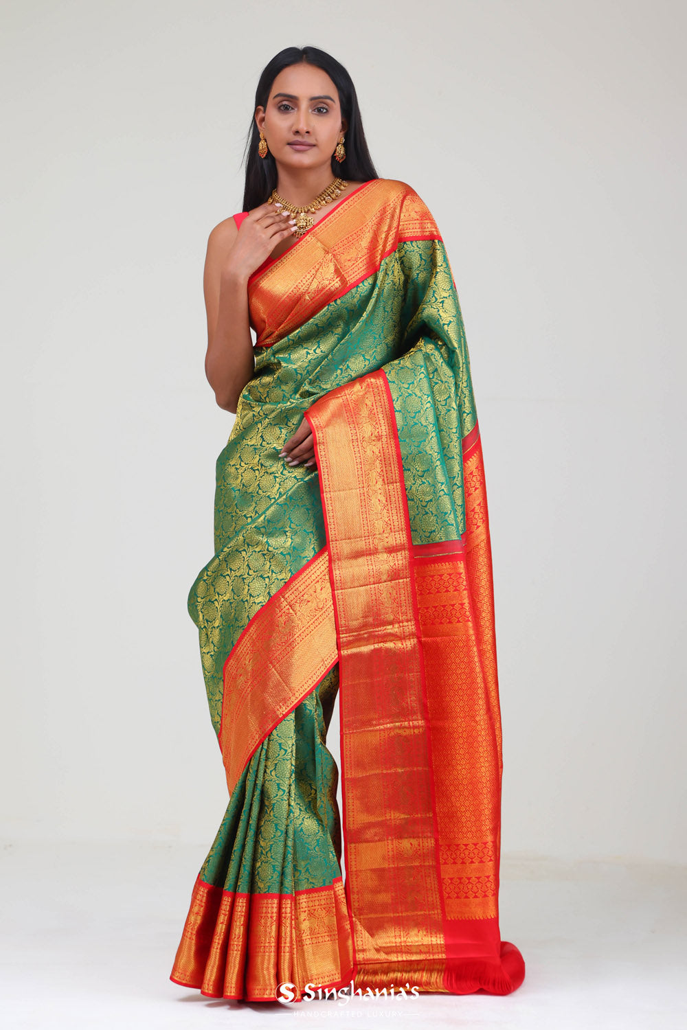 Persian Green Kanjivaram Silk Jaal Saree