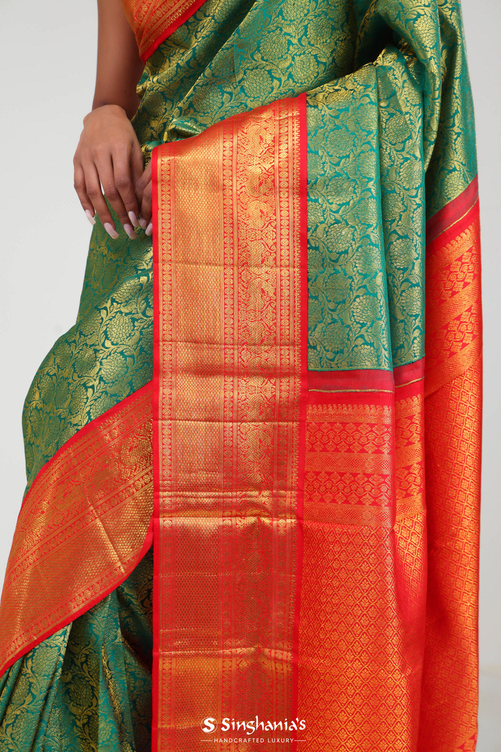 Persian Green Kanjivaram Silk Jaal Saree