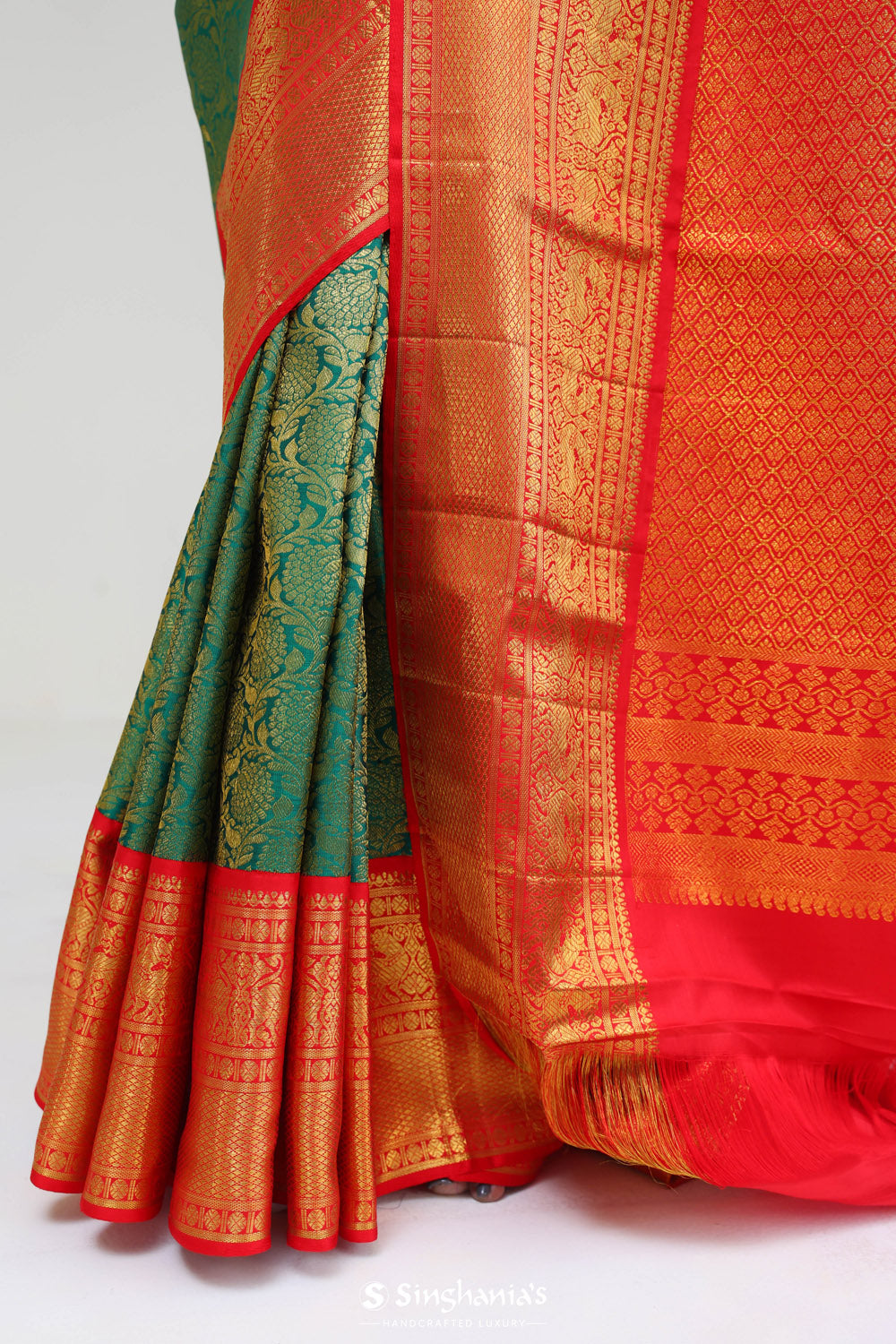 Persian Green Kanjivaram Silk Jaal Saree