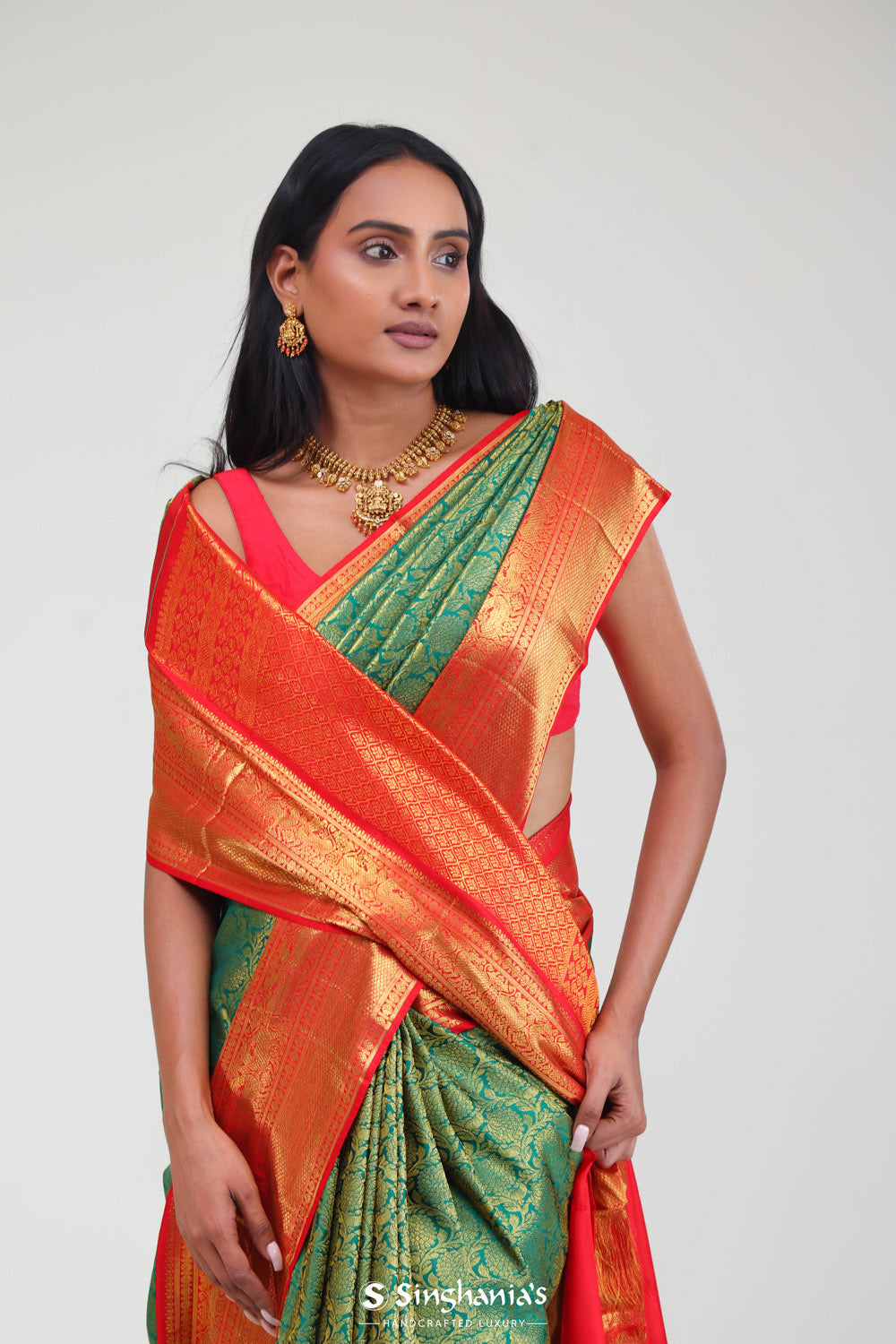Persian Green Kanjivaram Silk Jaal Saree
