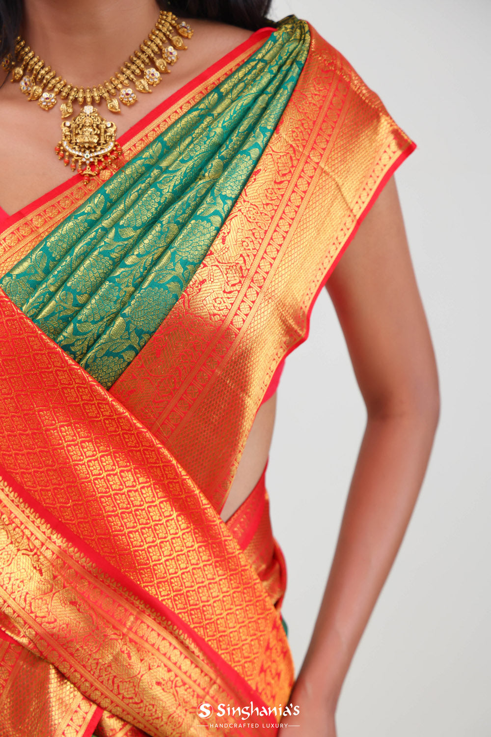 Persian Green Kanjivaram Silk Jaal Saree