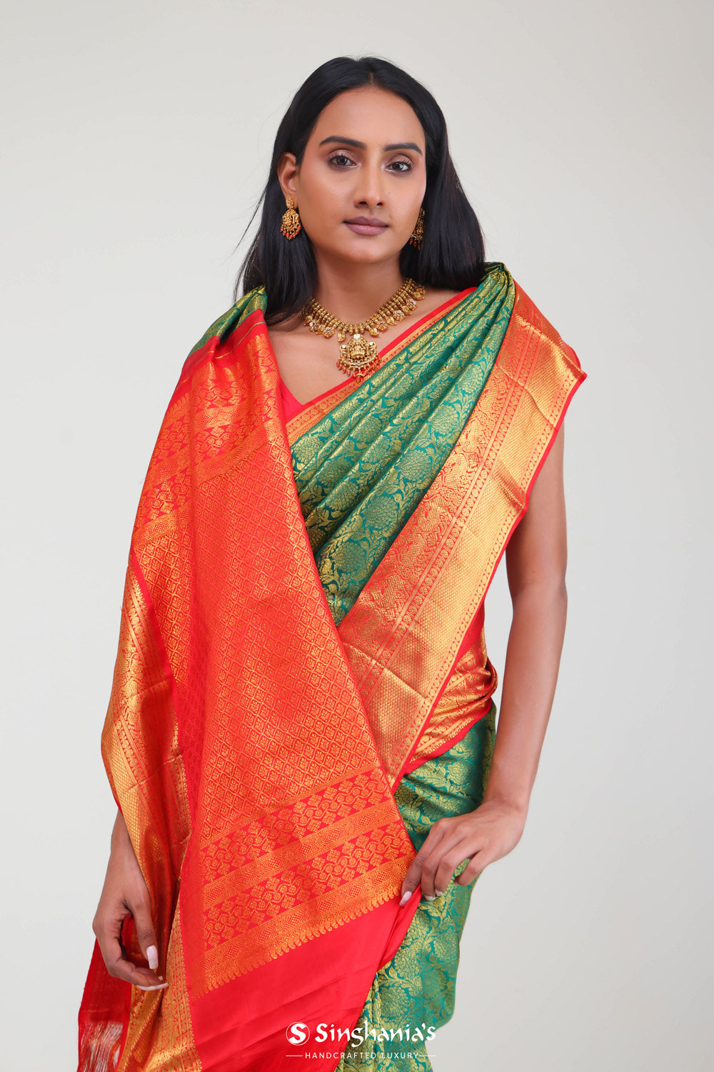 Persian Green Kanjivaram Silk Jaal Saree