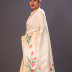 Champagne Beige Printed Floral Tussar Silk Saree
