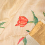 Champagne Beige Printed Floral Tussar Silk Saree