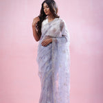 Beau Blue Tissue Organza Saree With Hand Embroidery