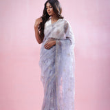 Beau Blue Tissue Organza Saree With Hand Embroidery