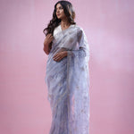 Beau Blue Tissue Organza Saree With Hand Embroidery
