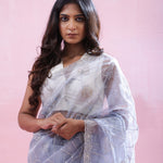Beau Blue Tissue Organza Saree With Hand Embroidery