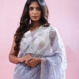 Beau Blue Tissue Organza Saree With Hand Embroidery