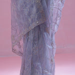 Beau Blue Tissue Organza Saree With Hand Embroidery