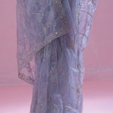 Beau Blue Tissue Organza Saree With Hand Embroidery