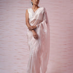 Powdery Peach Tissue Organza Saree With Hand Embroidery