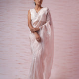 Powdery Peach Tissue Organza Saree With Hand Embroidery