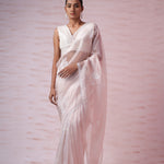 Powdery Peach Tissue Organza Saree With Hand Embroidery