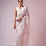 Powdery Peach Tissue Organza Saree With Hand Embroidery