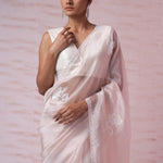 Powdery Peach Tissue Organza Saree With Hand Embroidery