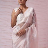 Powdery Peach Tissue Organza Saree With Hand Embroidery
