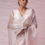 Powdery Peach Tissue Organza Saree With Hand Embroidery