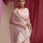Baby Pink Tissue Organza Saree With Hand Embroidery