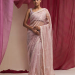 Baby Pink Tissue Organza Saree With Hand Embroidery