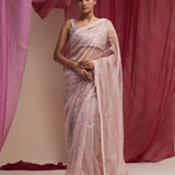 Baby Pink Tissue Organza Saree With Hand Embroidery