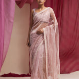 Baby Pink Tissue Organza Saree With Hand Embroidery
