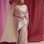 Baby Pink Tissue Organza Saree With Hand Embroidery