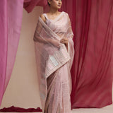 Baby Pink Tissue Organza Saree With Hand Embroidery