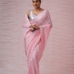 Flamingo Pink Organza Saree With Hand Embroidery