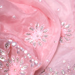 Flamingo Pink Organza Saree With Hand Embroidery