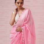 Flamingo Pink Organza Saree With Embroidery Border