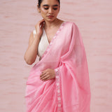 Flamingo Pink Organza Saree With Embroidery Border