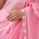 Flamingo Pink Organza Saree With Embroidery Border