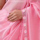 Flamingo Pink Organza Saree With Embroidery Border
