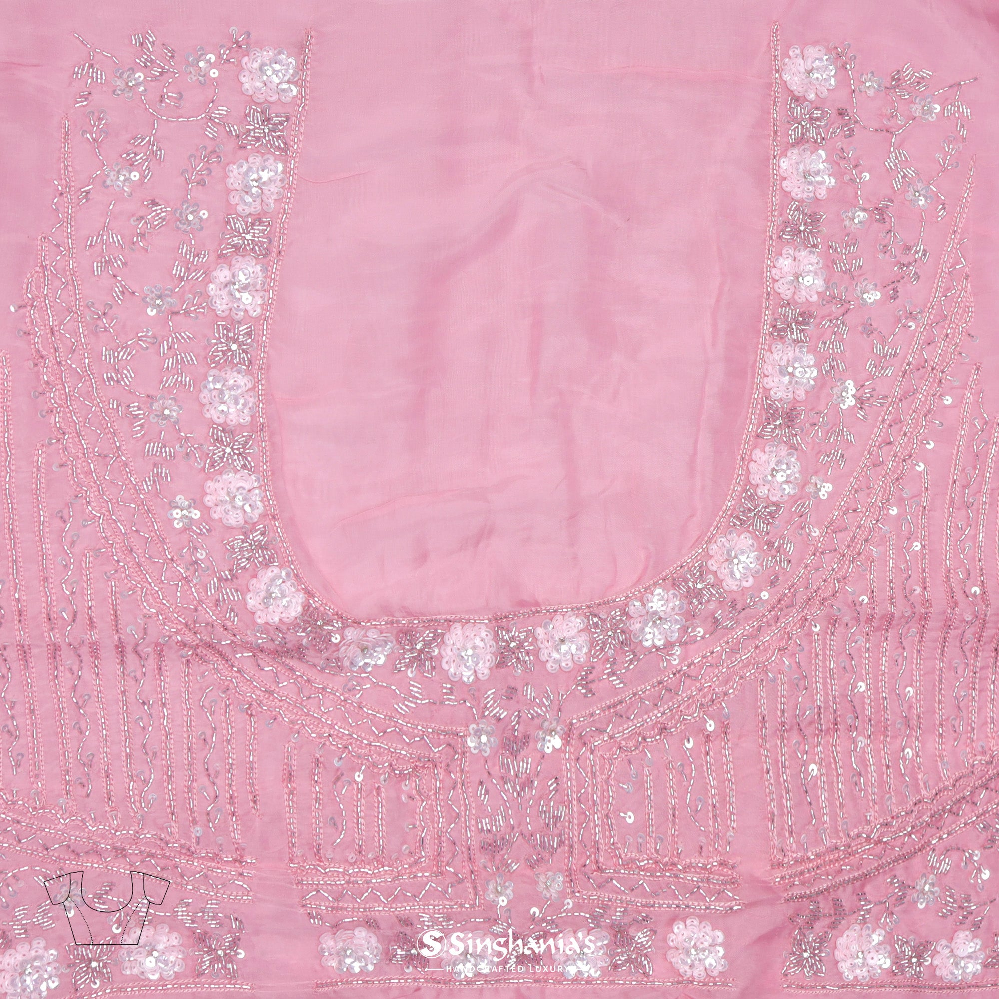 Flamingo Pink Organza Saree With Embroidery Border