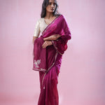 Pansy Purple Organza Saree With Hand Embroidery